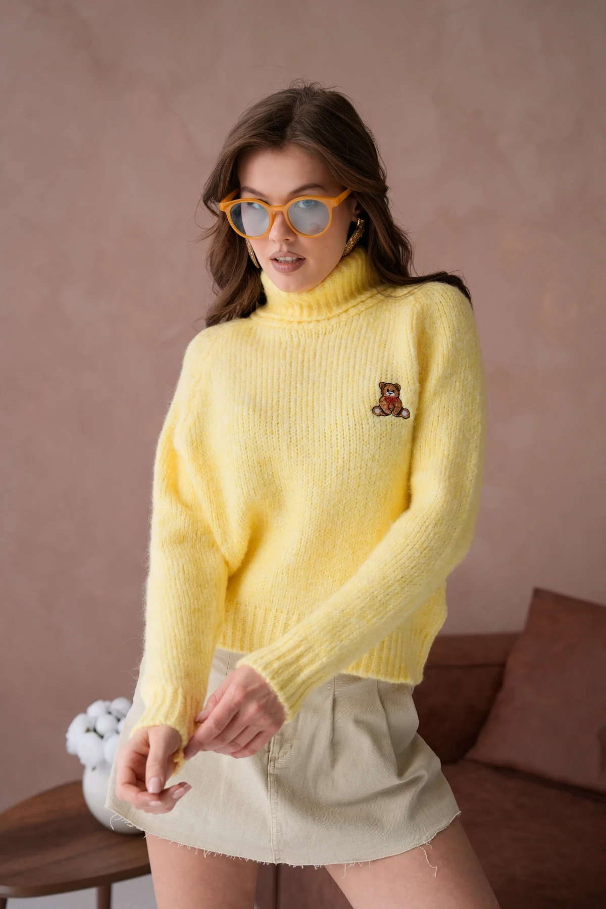 Kadın Balıkçı Yaka Nakış Detaylı Yumuşak Dokulu Kaşkorse Triko Kazak