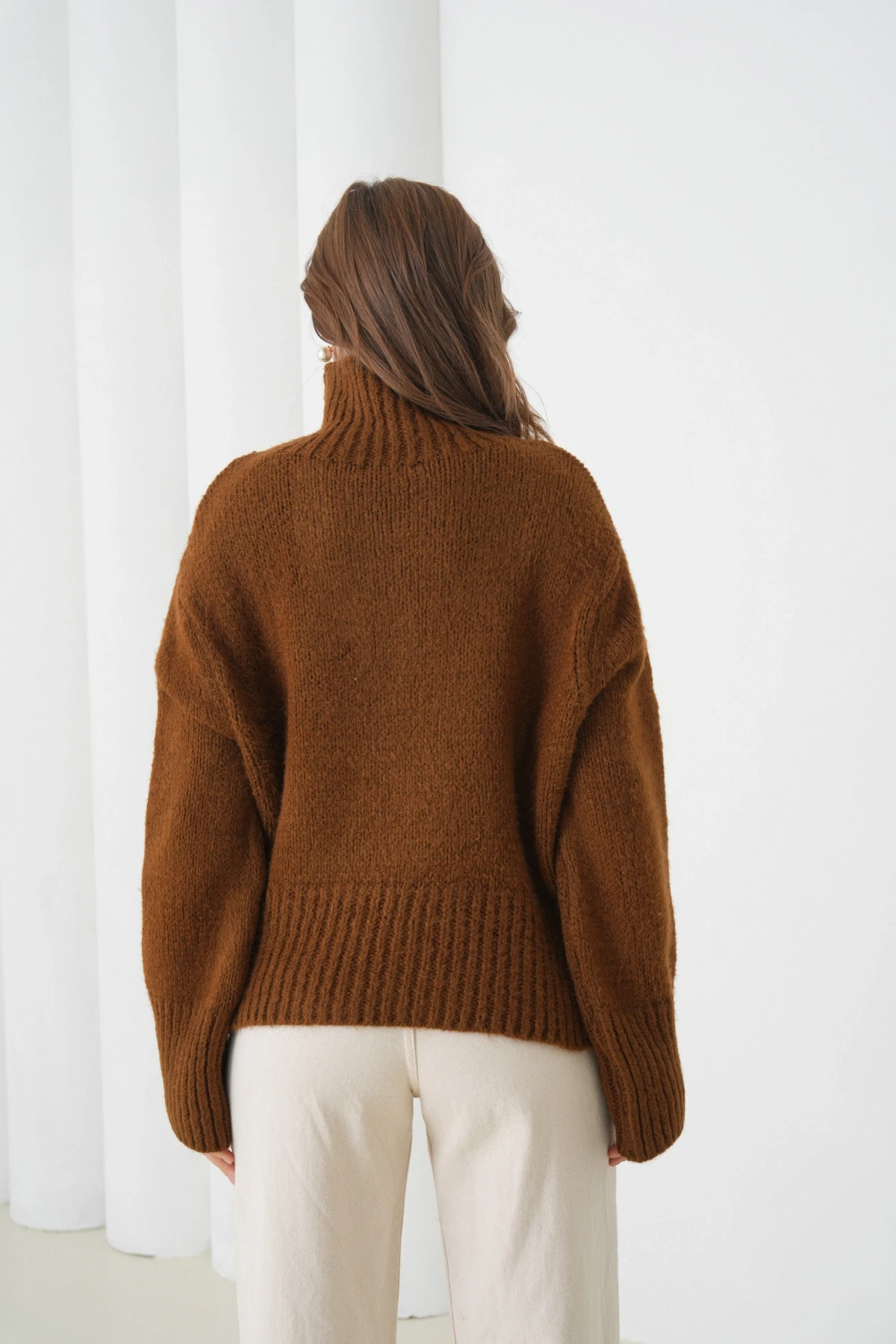 Kadın Balıkçı Yaka Oversize Kaşkarse Triko Kazak