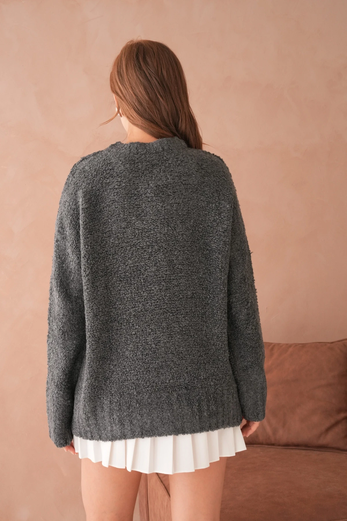 Kadın Bisiklet Bürümcük Yaka Yumuşak Dokulu Oversize Triko Kazak