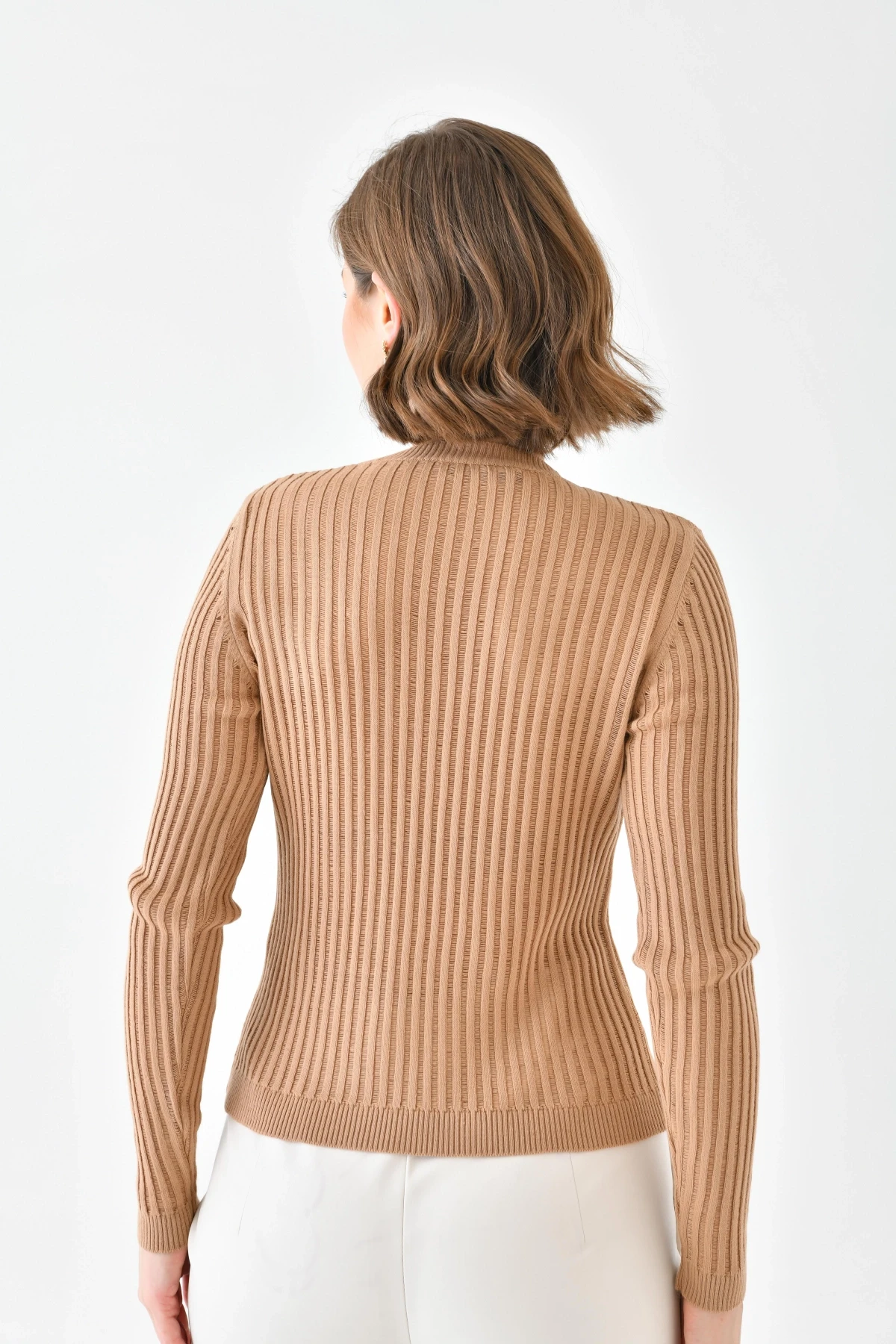 Kadın Bisiklet Yaka Örgü Detay Triko Kazak