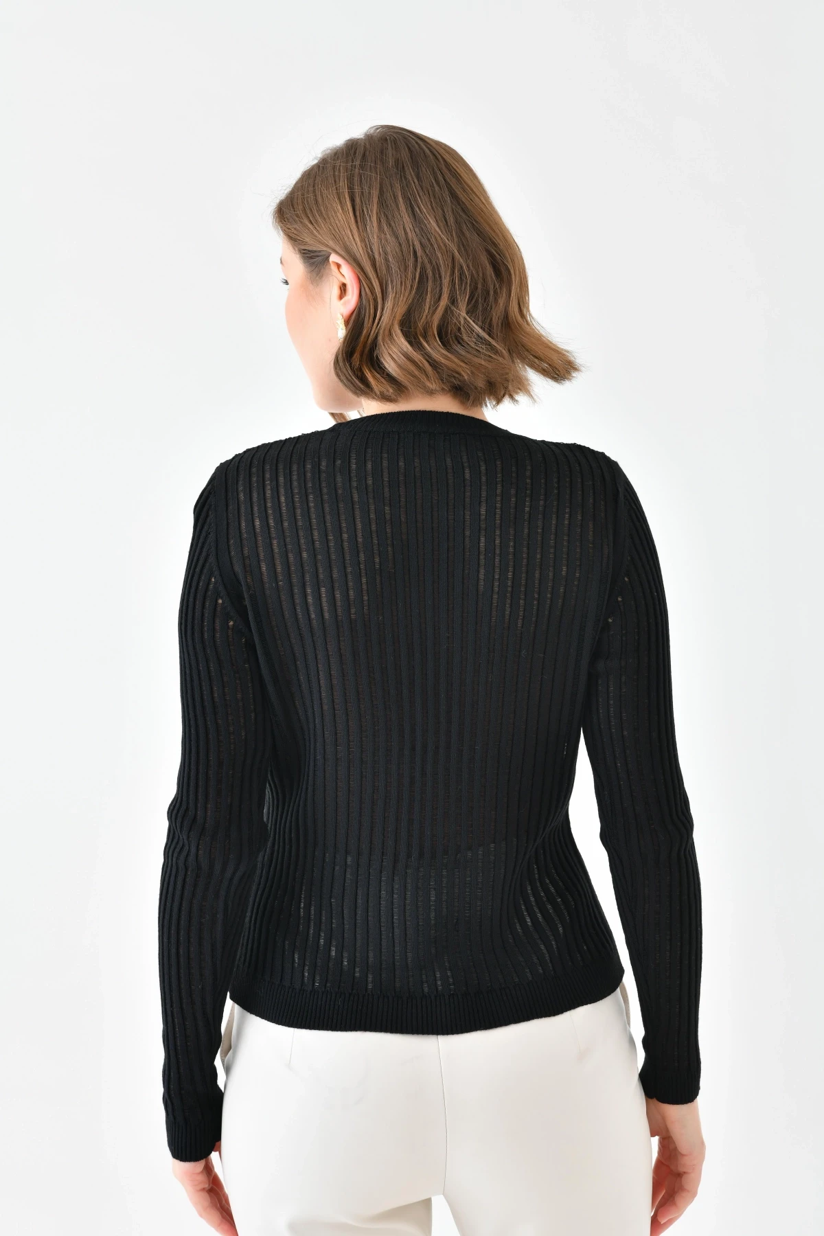 Kadın Bisiklet Yaka Örgü Detay Triko Kazak