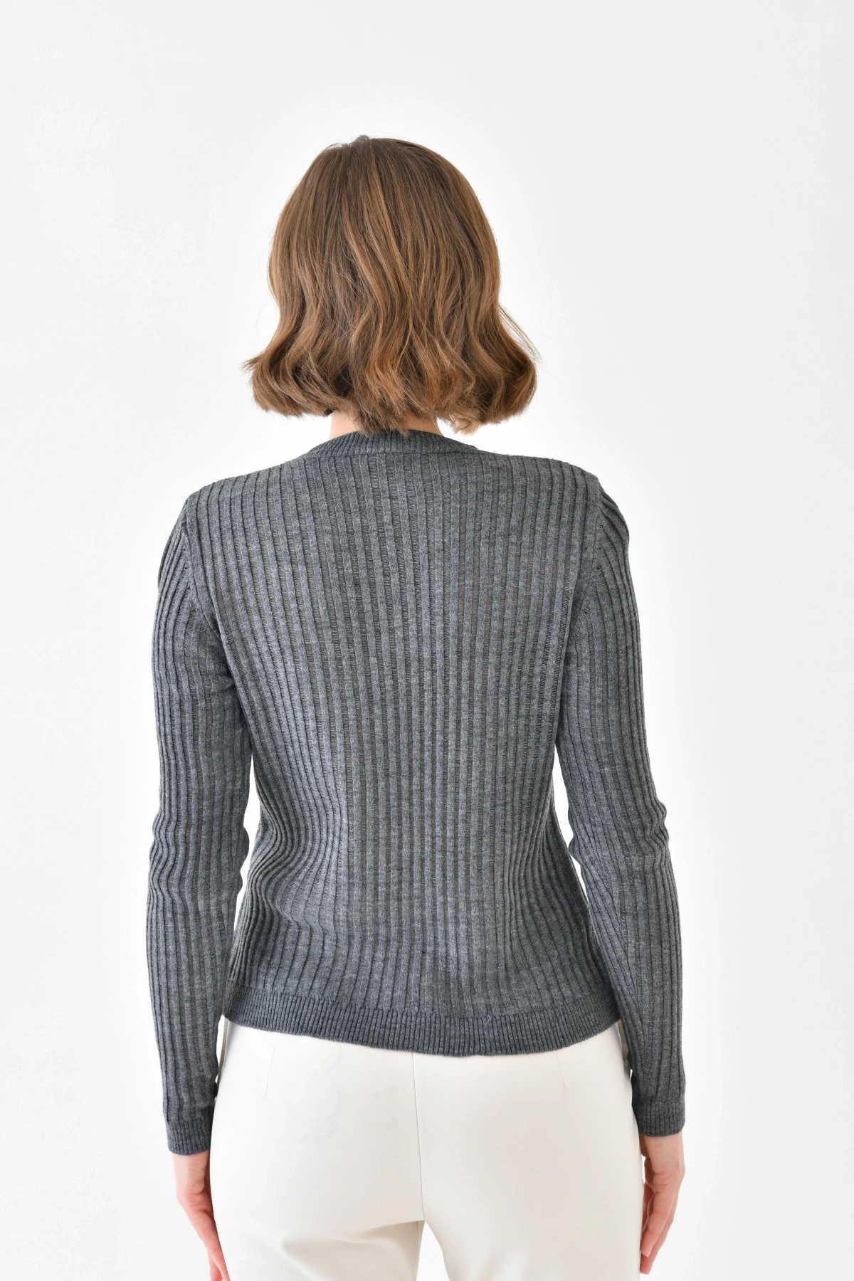 Kadın Bisiklet Yaka Örgü Detay Triko Kazak