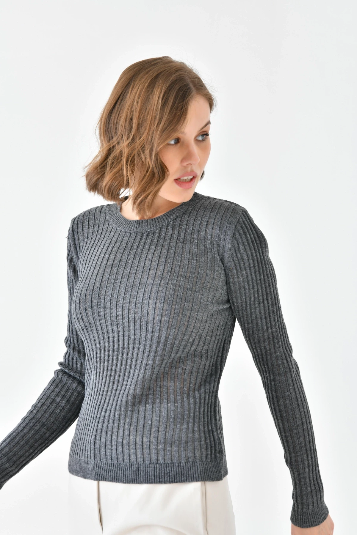 Kadın Bisiklet Yaka Örgü Detay Triko Kazak