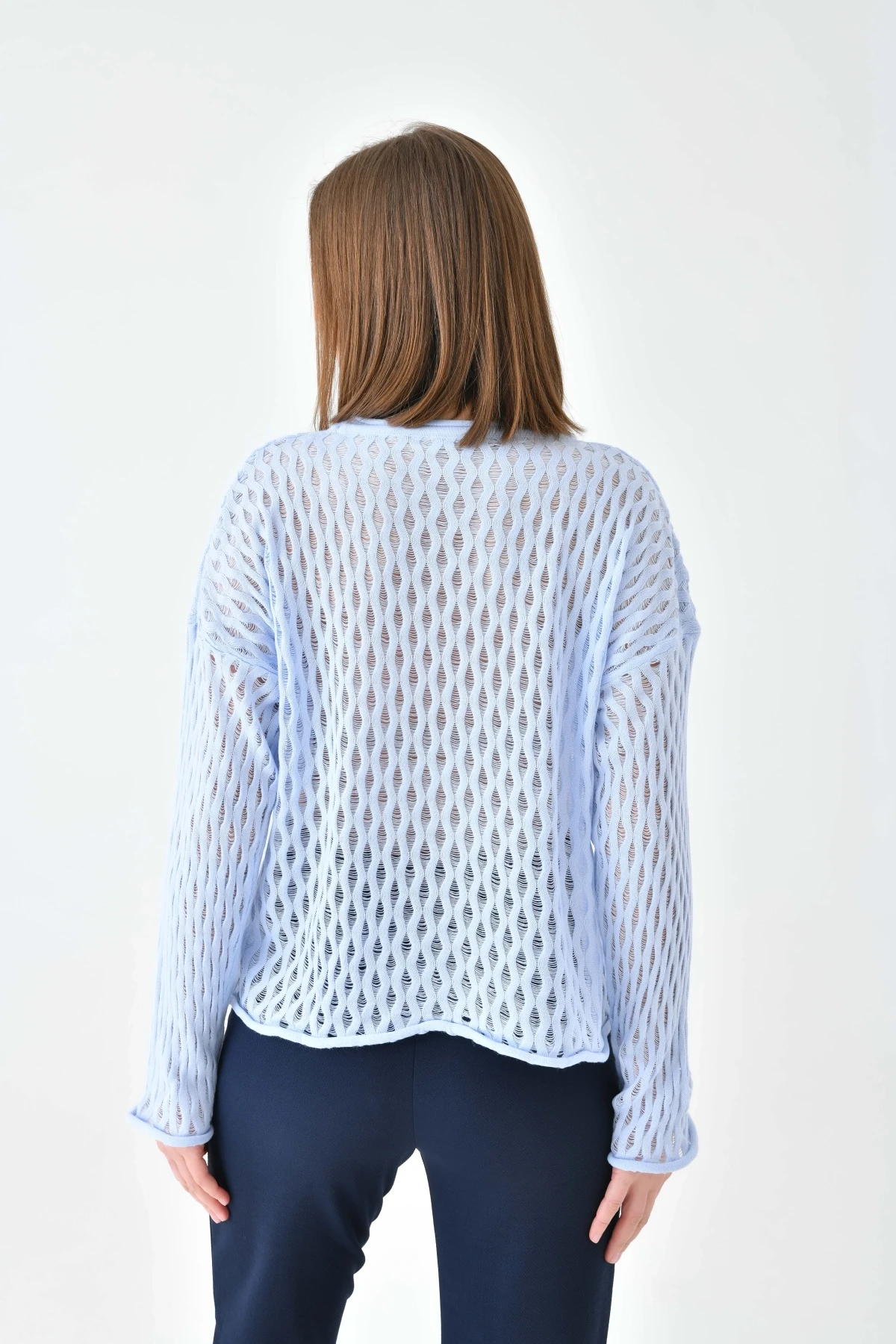 Kadın Bisiklet Yaka Örgü Detay Triko Kazak