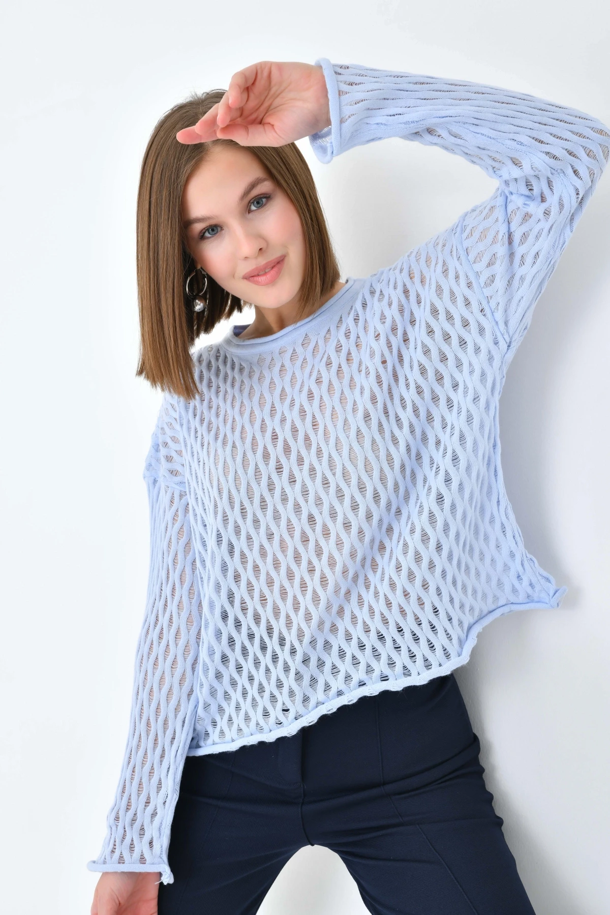 Kadın Bisiklet Yaka Örgü Detay Triko Kazak