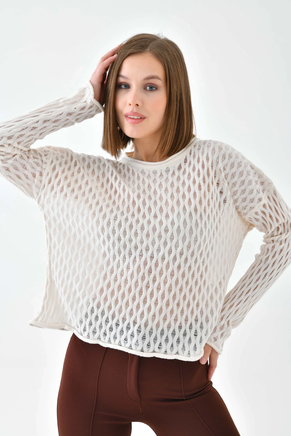 Kadın Bisiklet Yaka Örgü Detay Triko Kazak