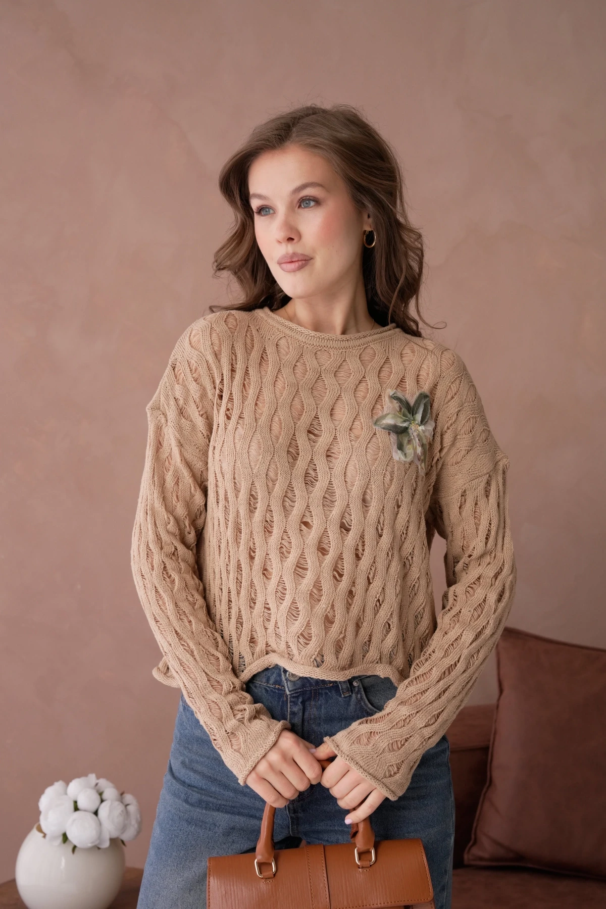 Kadın Bisiklet Yaka Örgü Detay Triko Kazak