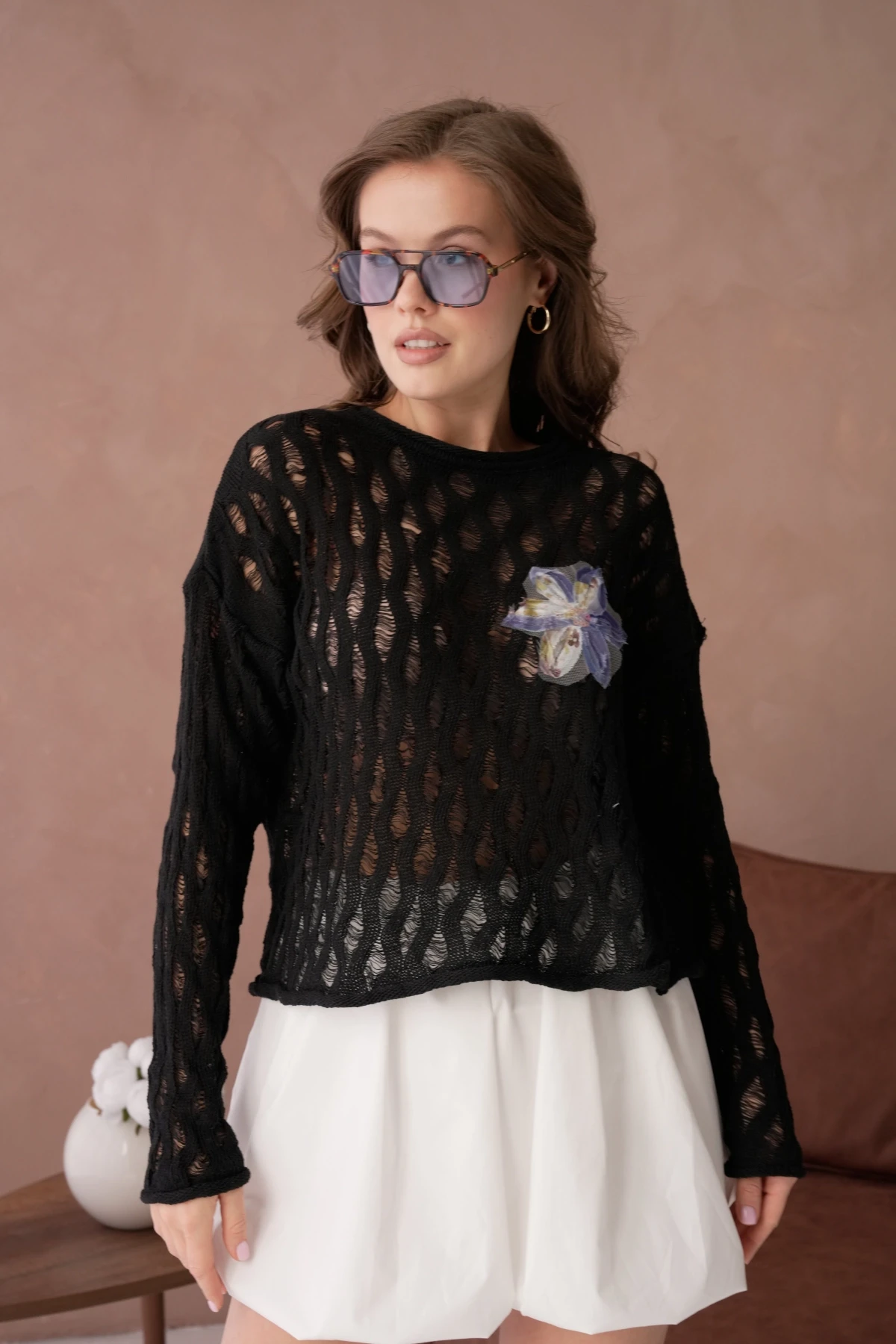 Kadın Bisiklet Yaka Örgü Detay Triko Kazak