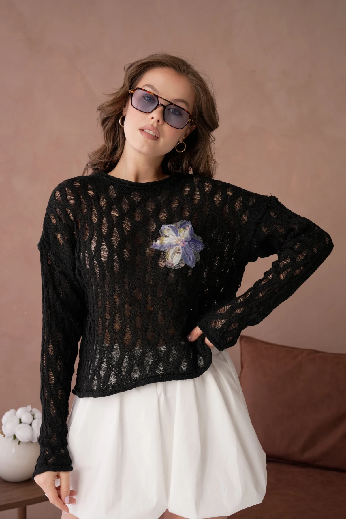 Kadın Bisiklet Yaka Örgü Detay Triko Kazak