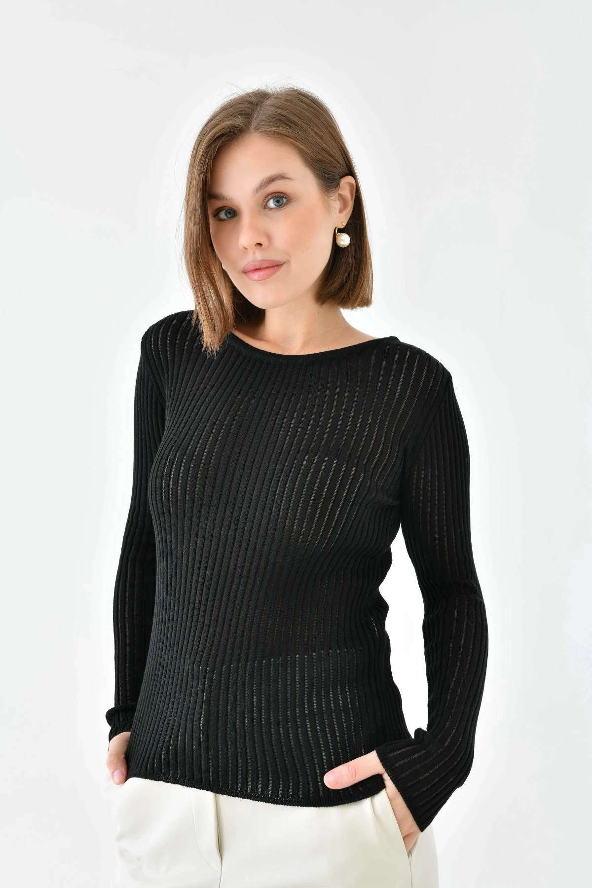 Kadın Bisiklet Yaka Slim Fit Kaşkorse Triko Kazak