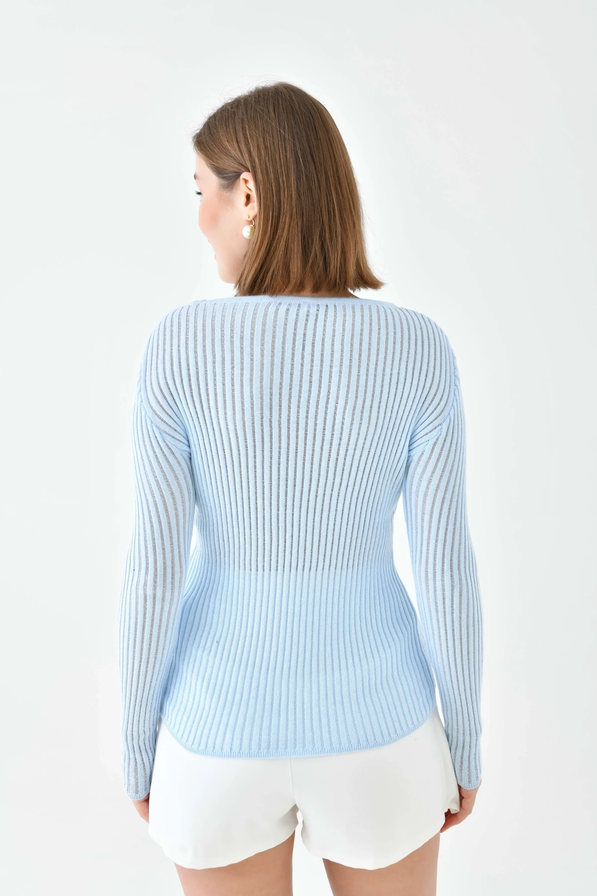 Kadın Bisiklet Yaka Slim Fit Kaşkorse Triko Kazak