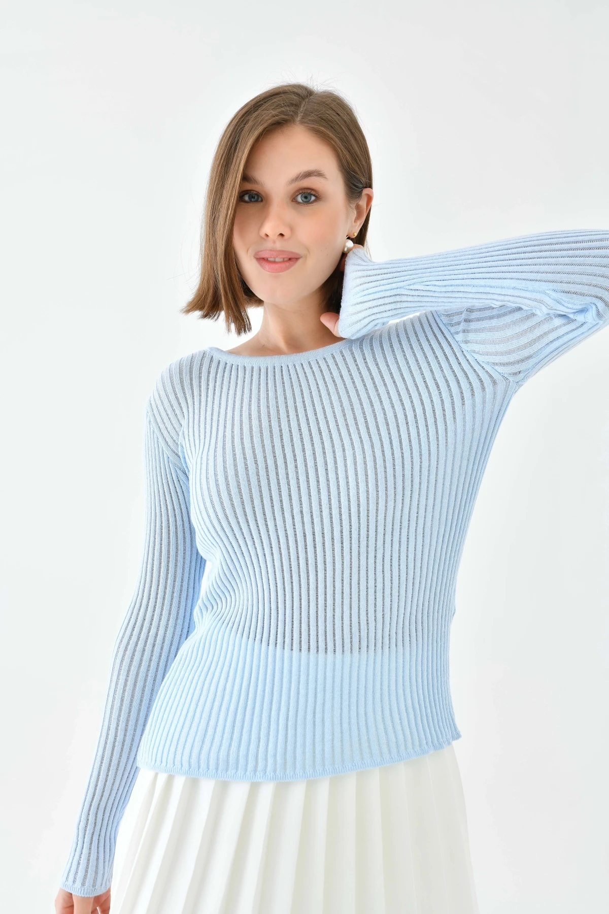 Kadın Bisiklet Yaka Slim Fit Kaşkorse Triko Kazak