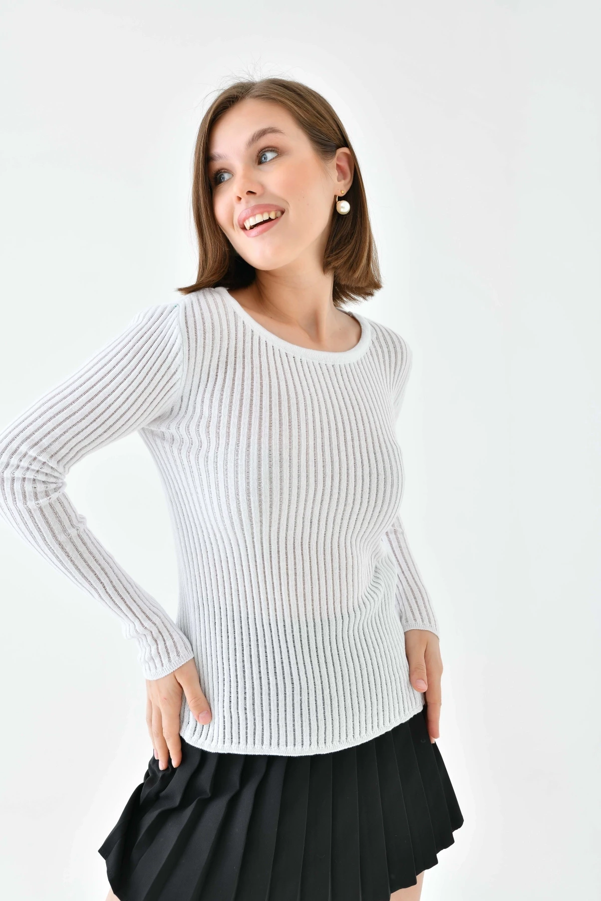 Kadın Bisiklet Yaka Slim Fit Kaşkorse Triko Kazak