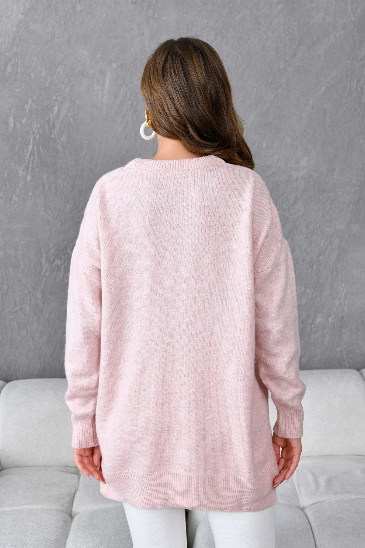 Kadın Bisiklet Yaka Yırtmaçlı Oversize Triko Kazak