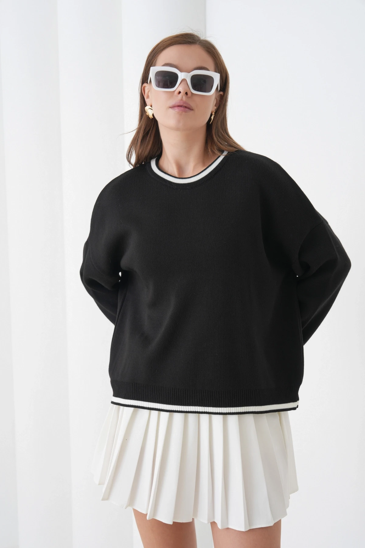 Kadın Bisiklet Yaka Yumuşak Dokulu Oversize Triko Kazak