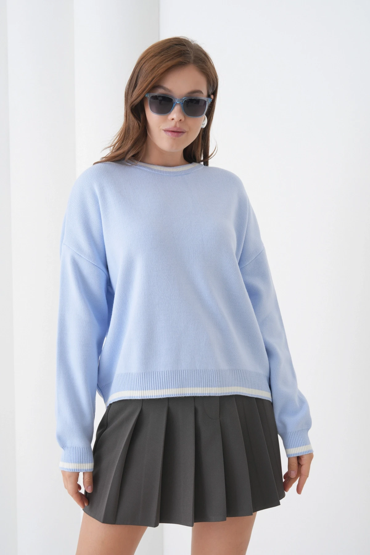 Kadın Bisiklet Yaka Yumuşak Dokulu Oversize Triko Kazak