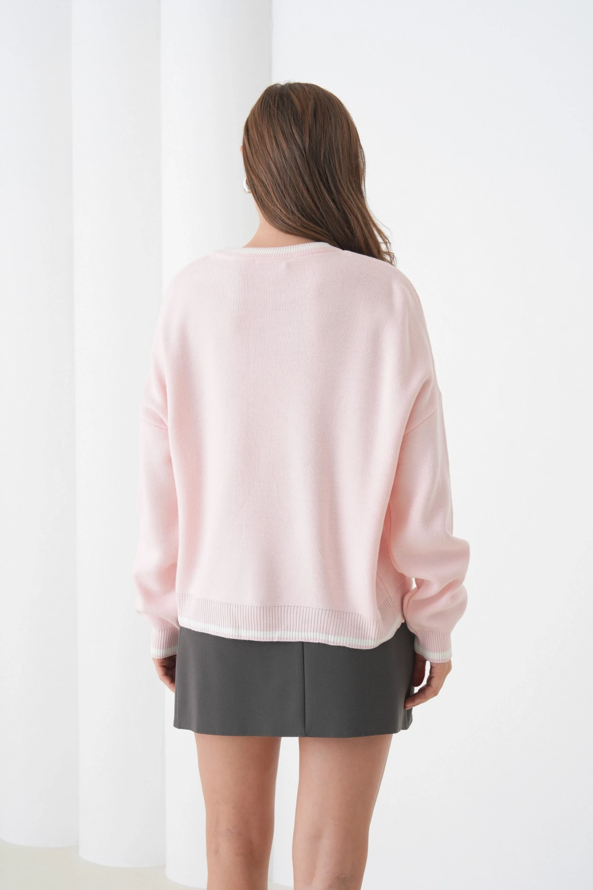 Kadın Bisiklet Yaka Yumuşak Dokulu Oversize Triko Kazak