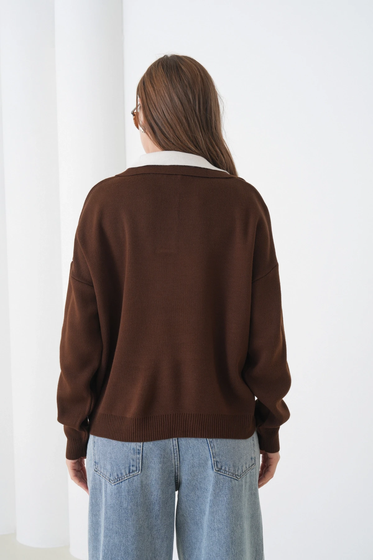 Kadın Polo Yaka Garnili Yumuşak Dokulu Triko Kazak