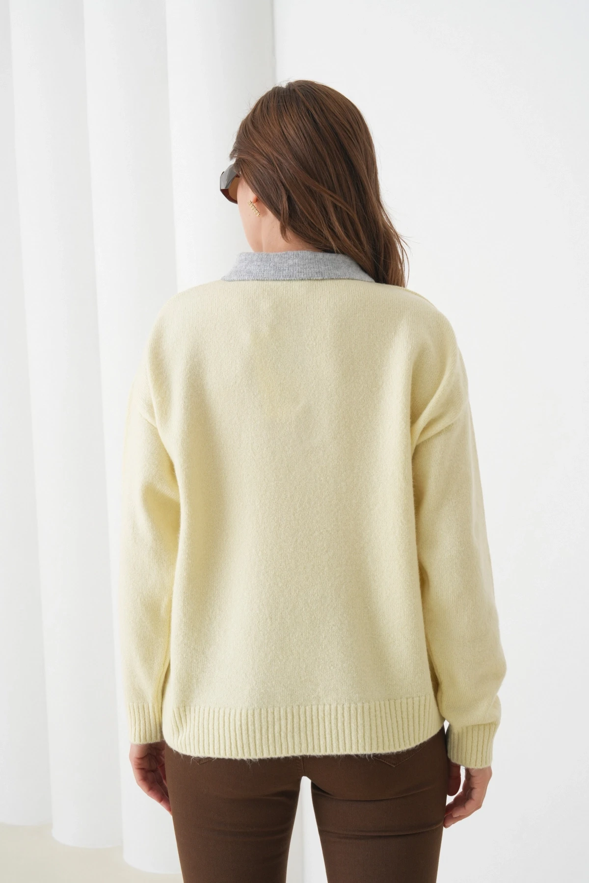 Kadın Polo Yaka Yarım Pat Düğmeli Triko Kazak