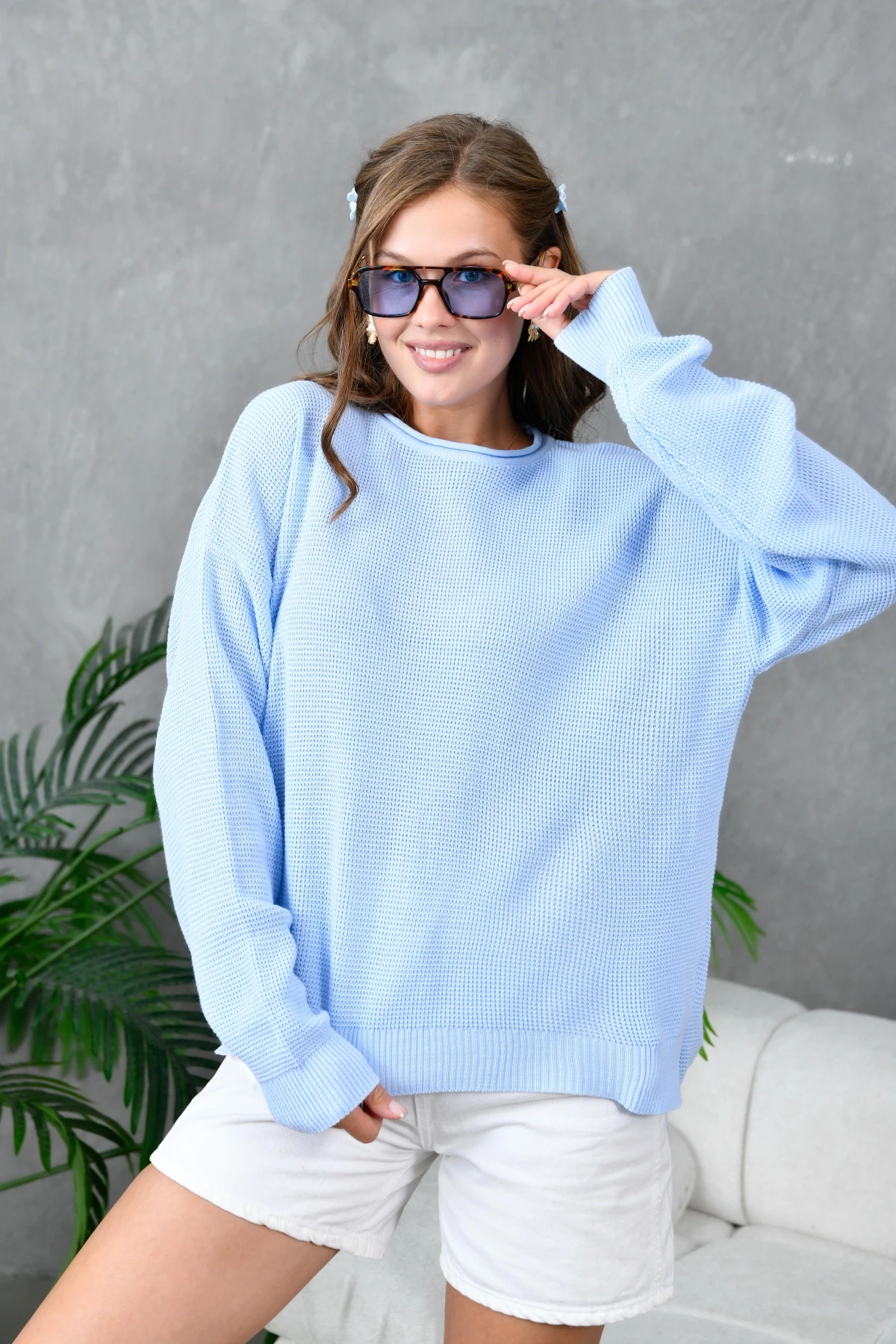 Bisiklet Yaka Arkası Uzun Yırtmaçlı Mevsimlik Triko Kazak