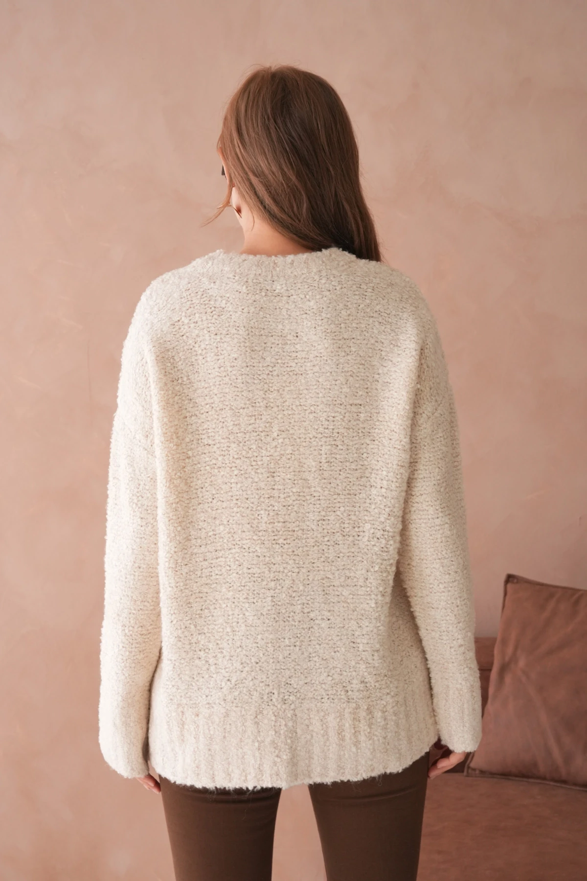 Kadın Bisiklet Bürümcük Yaka Yumuşak Dokulu Oversize Triko Kazak