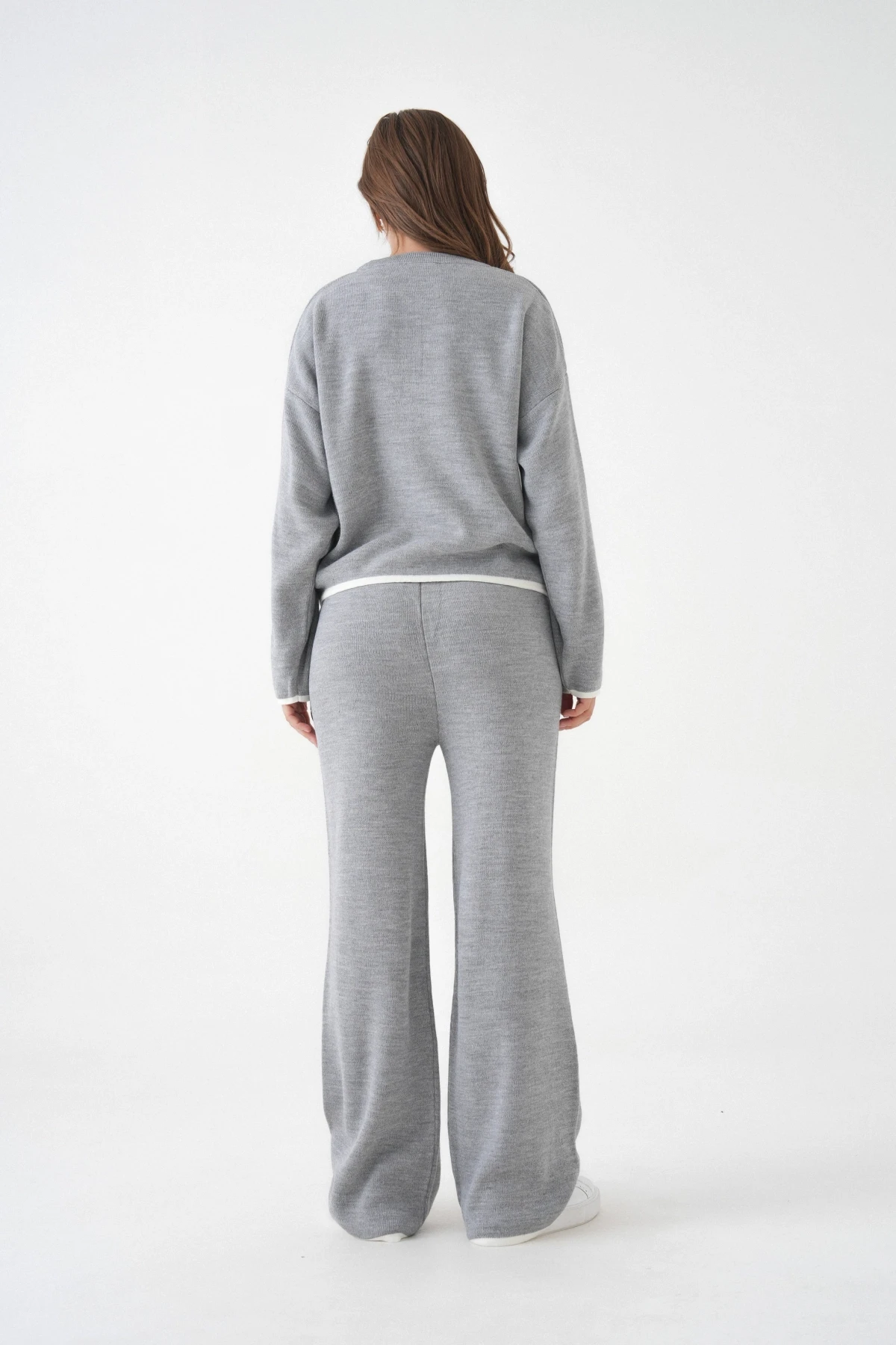 Kadın Bisiklet Yaka Bağcıklı Kazak Pantolon Alt-Üst Triko Takım