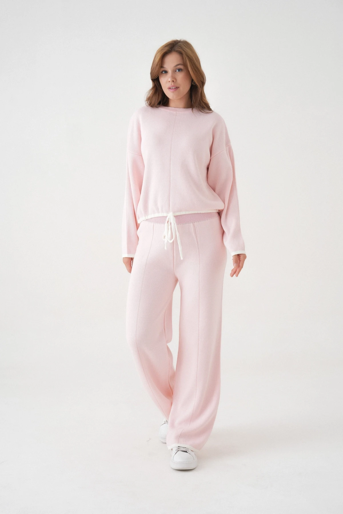 Kadın Bisiklet Yaka Bağcıklı Kazak Pantolon Alt-Üst Triko Takım