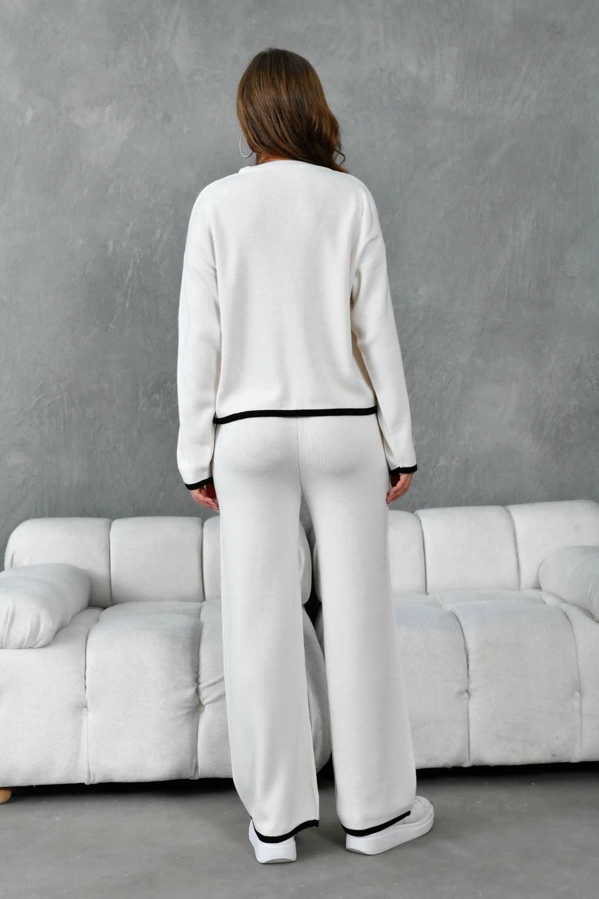 Kadın Bisiklet Yaka Bağcıklı Kazak Pantolon Alt-Üst Triko Takım