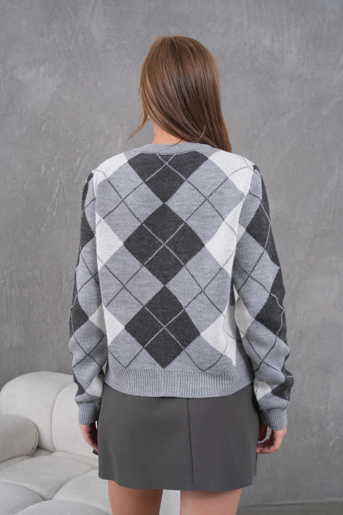 Kadın Bisiklet Yaka Baklava Desenli Düğme Kapama Triko Hırka Ceket 8581Sw