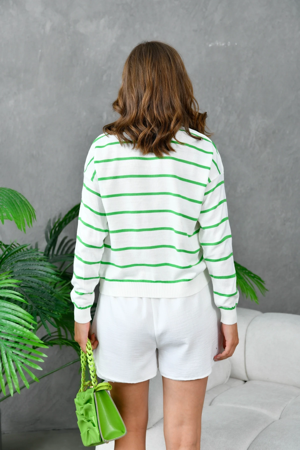 Kadın Bisiklet Yaka Çizgili Triko Kazak 214248