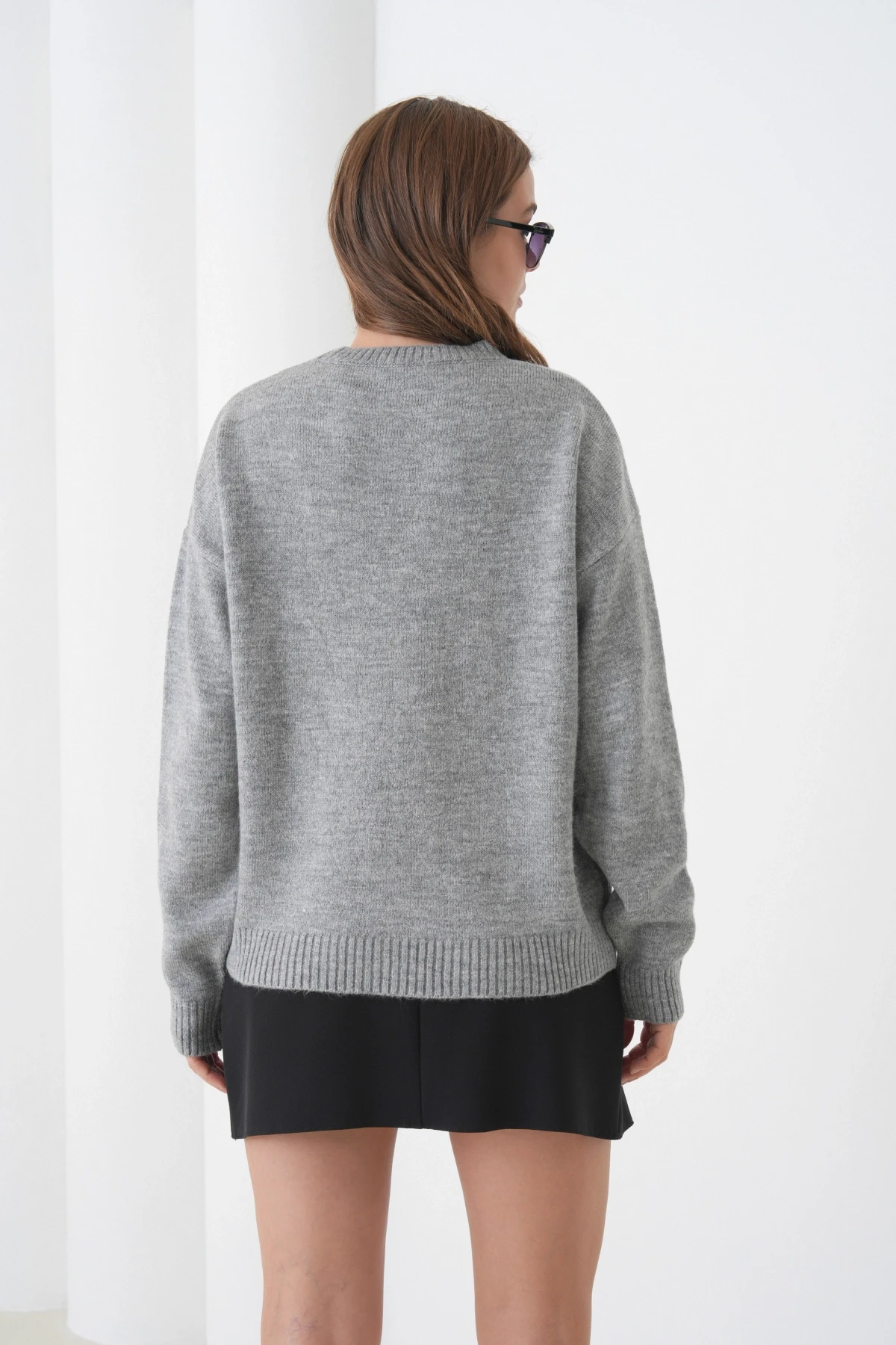 Kadın Bisiklet Yaka Desen İşlemeli Yumuşak Dokulu Triko Kazak