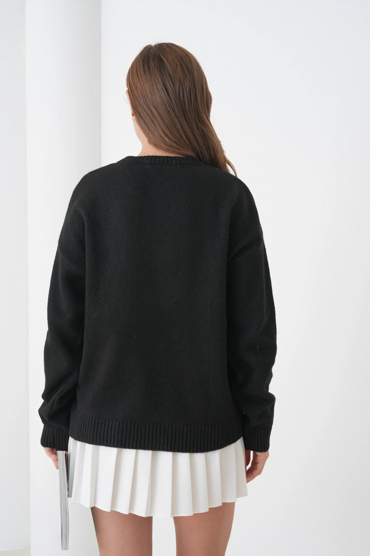 Kadın Bisiklet Yaka Desen İşlemeli Yumuşak Dokulu Triko Kazak