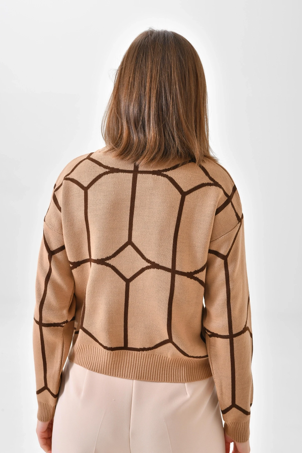 Kadın Bisiklet Yaka Desenli Triko Kazak