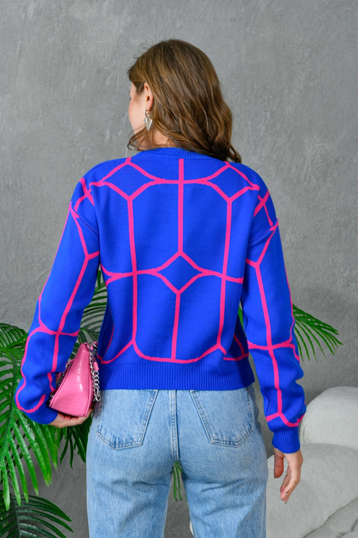 Kadın Bisiklet Yaka Desenli Triko Kazak