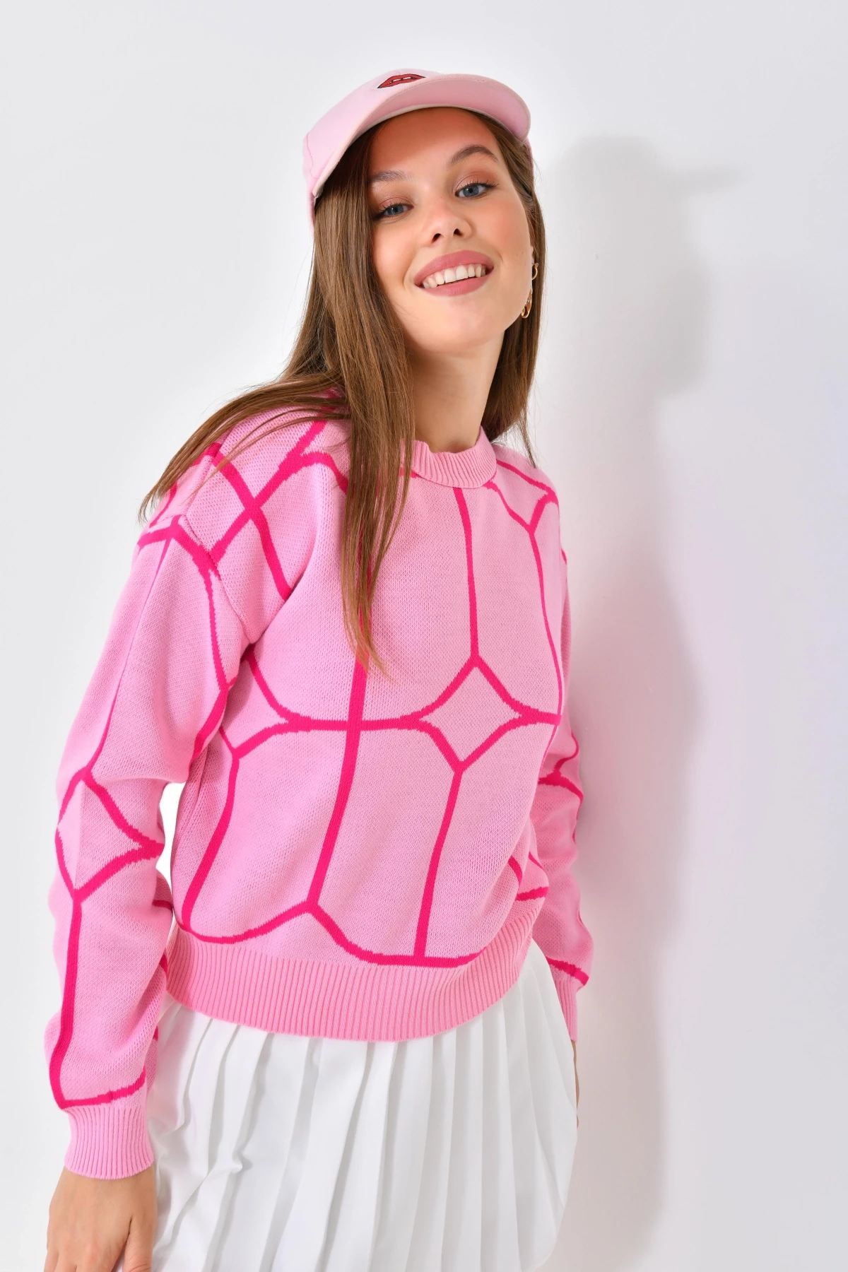 Kadın Bisiklet Yaka Desenli Triko Kazak