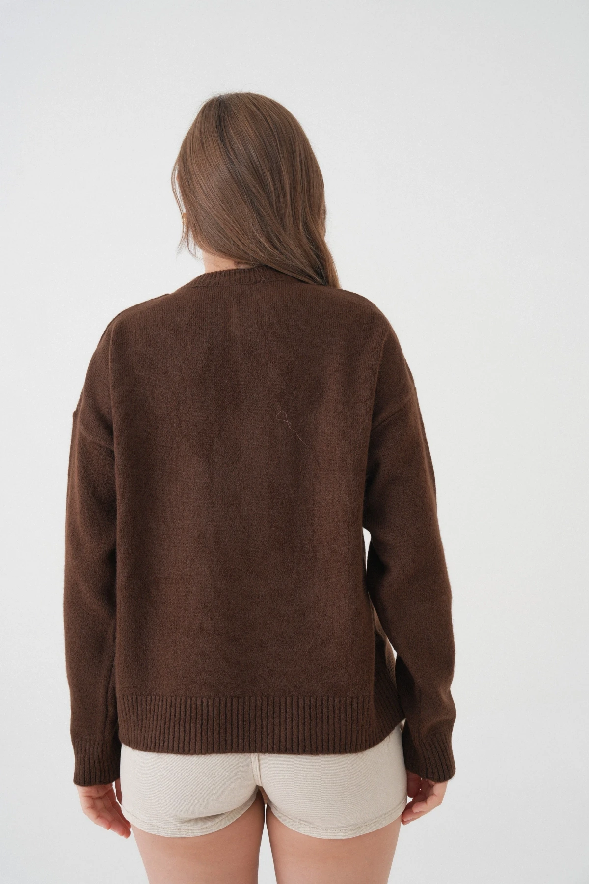 Kadın Bisiklet Yaka Düğme Detay Triko Kazak 8623