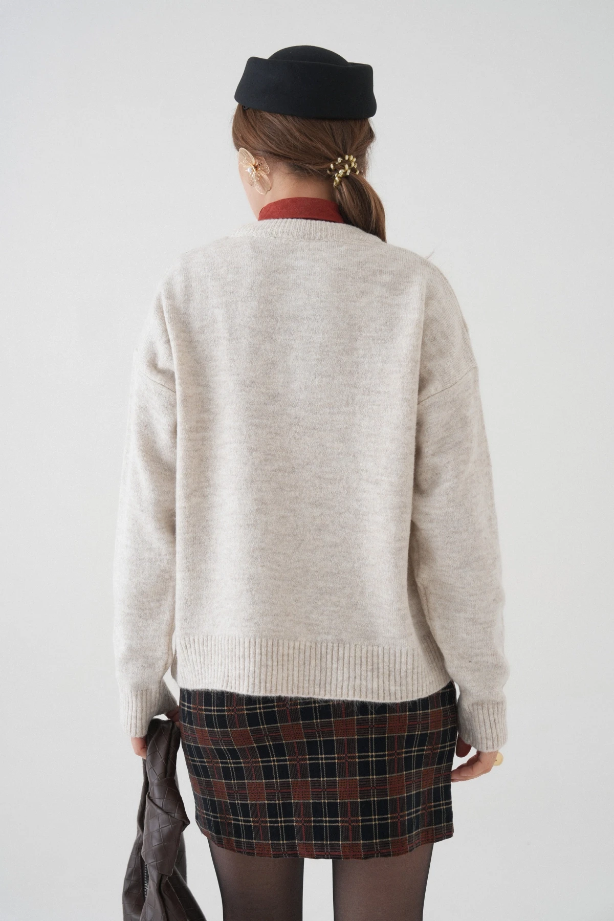 Kadın Bisiklet Yaka Düğme Detay Triko Kazak 8623