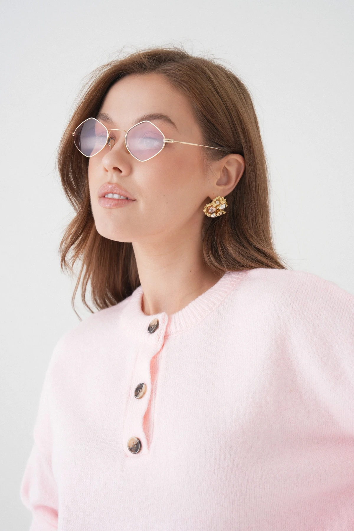 Kadın Bisiklet Yaka Düğme Detay Triko Kazak 8623