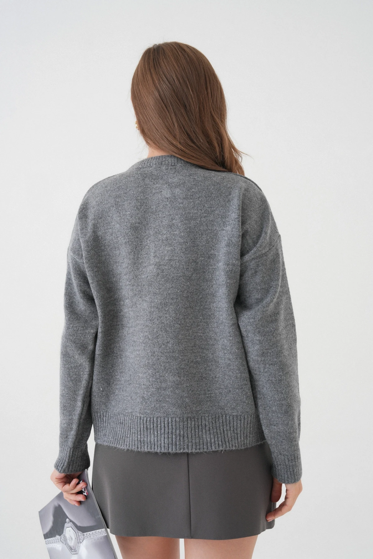 Kadın Bisiklet Yaka Düğme Detay Triko Kazak 8623