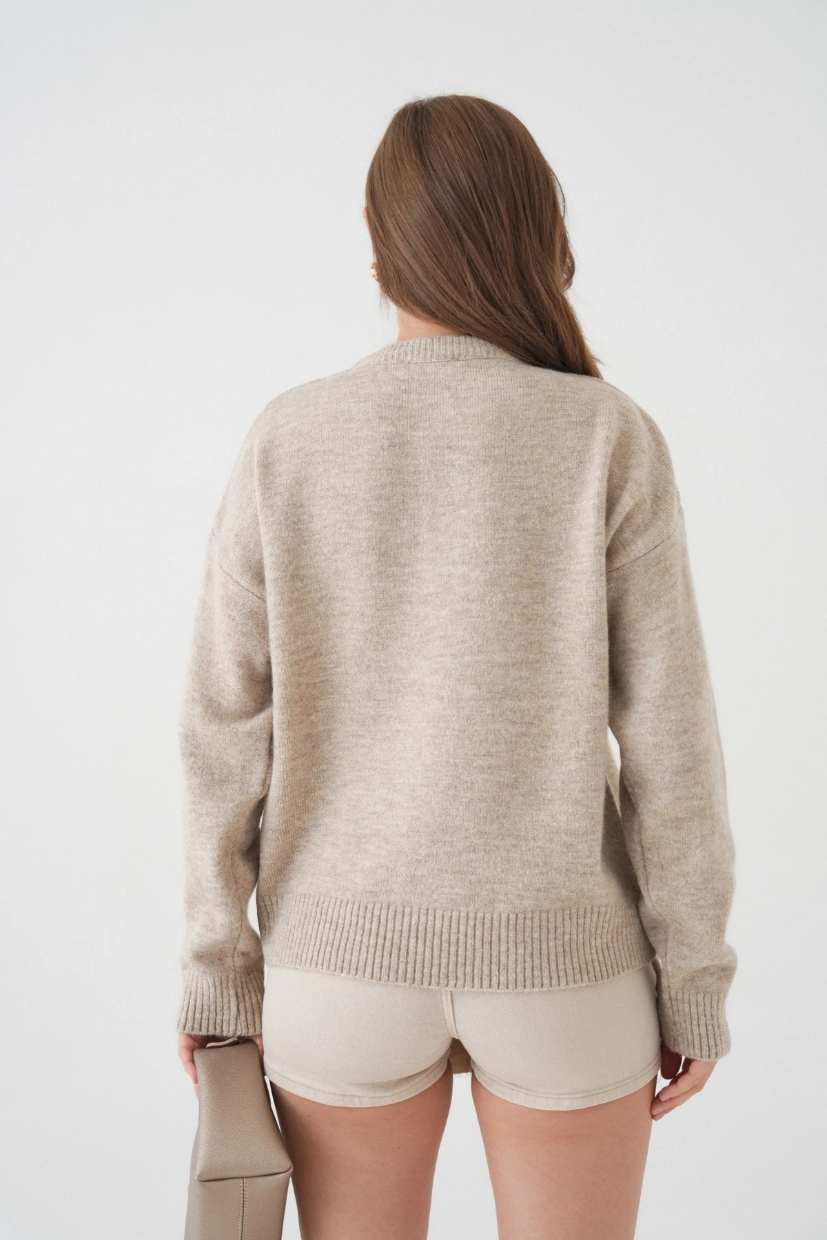 Kadın Bisiklet Yaka Düğme Detay Triko Kazak 8623