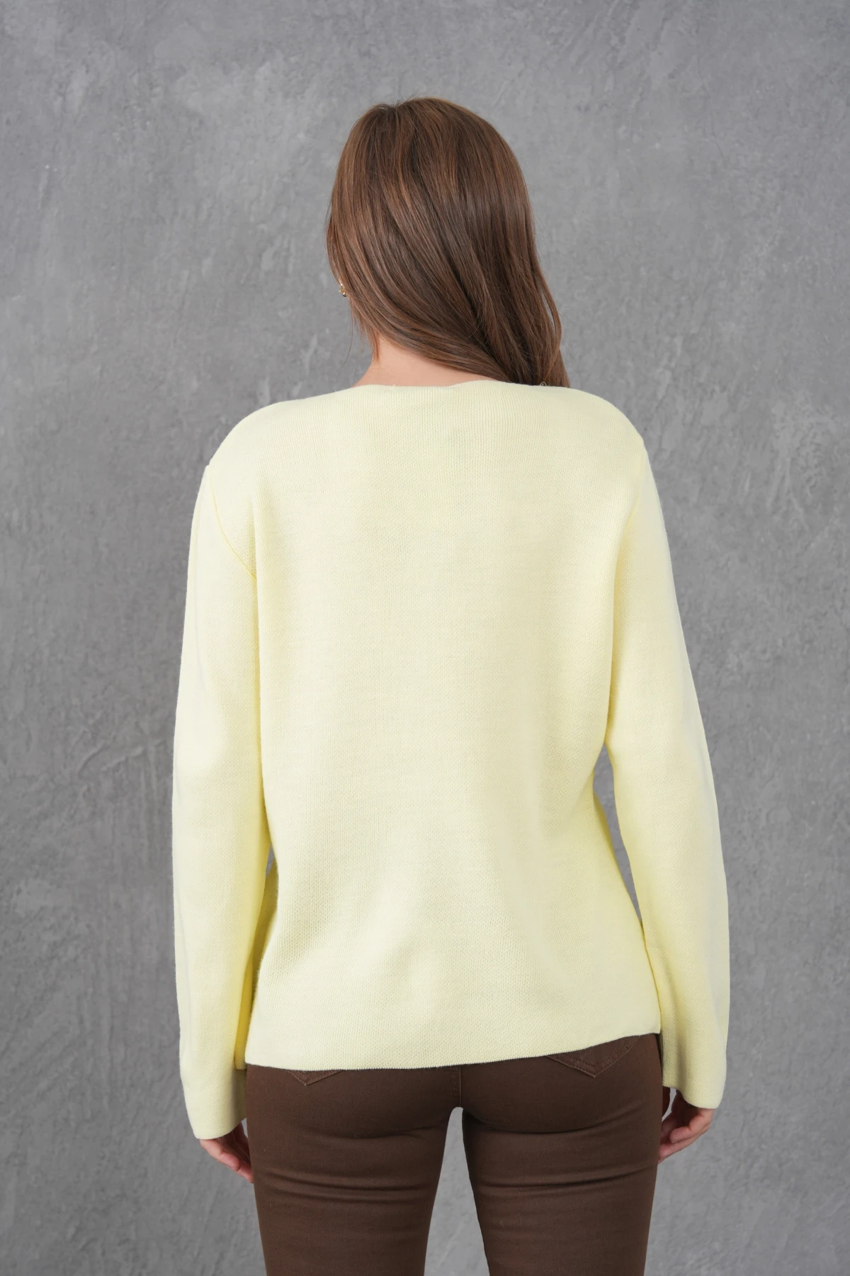 Kadın Bisiklet Yaka Düğme Detay Yumuşak Dokulu Triko Ceket 12315