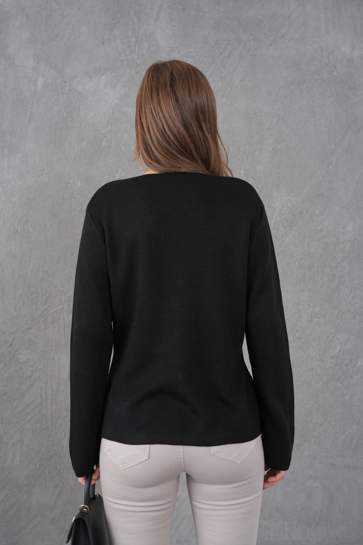 Kadın Bisiklet Yaka Düğme Detay Yumuşak Dokulu Triko Ceket 12315