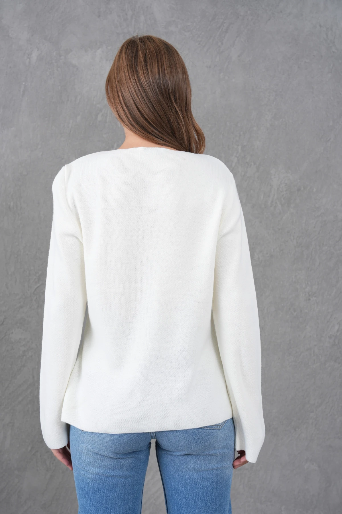 Kadın Bisiklet Yaka Düğme Detay Yumuşak Dokulu Triko Ceket 12315