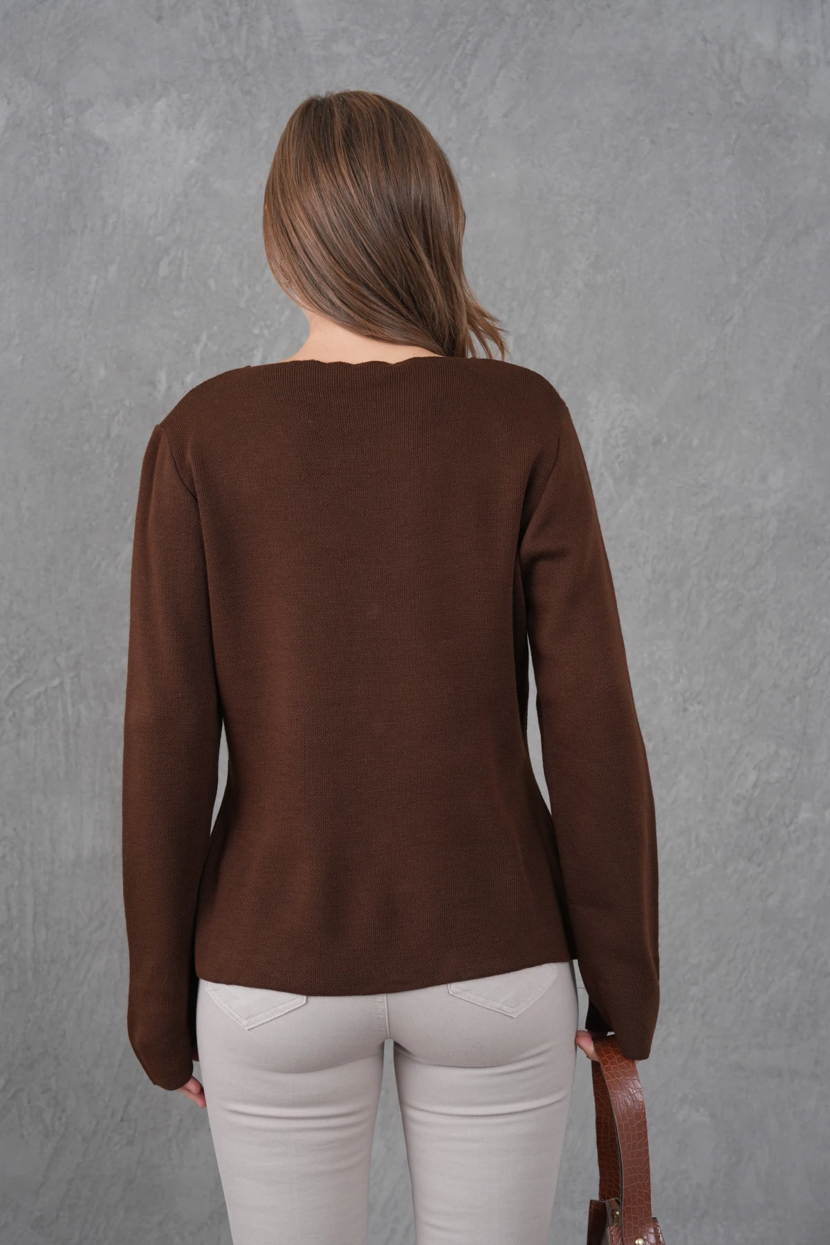 Kadın Bisiklet Yaka Düğme Detay Yumuşak Dokulu Triko Ceket 12315