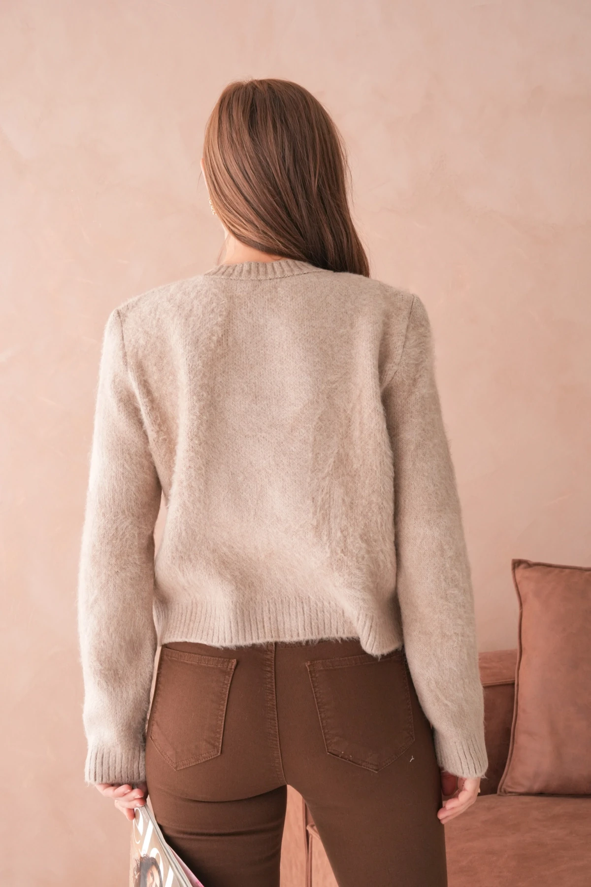 Kadın Bisiklet Yaka Düğme Detaylı Yumuşak Dokulu Şardonlu Triko Ceket