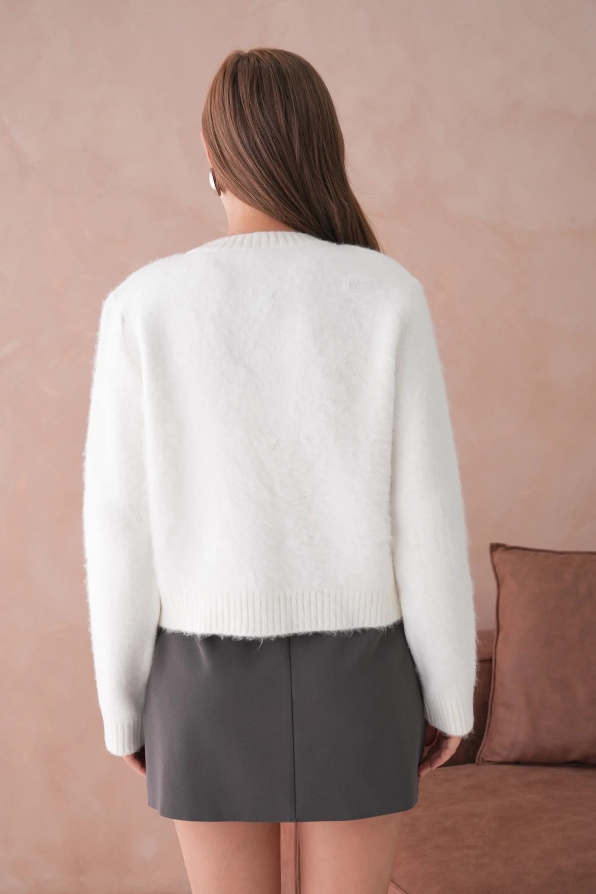 Kadın Bisiklet Yaka Düğme Detaylı Yumuşak Dokulu Şardonlu Triko Ceket