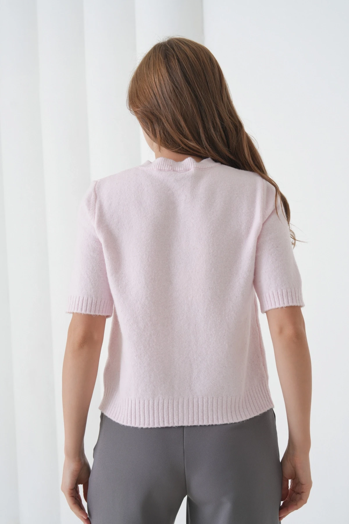 Kadın Bisiklet Yaka Düğme Kapama Yün Karışımlı Simli Triko Kazak 8643Sw