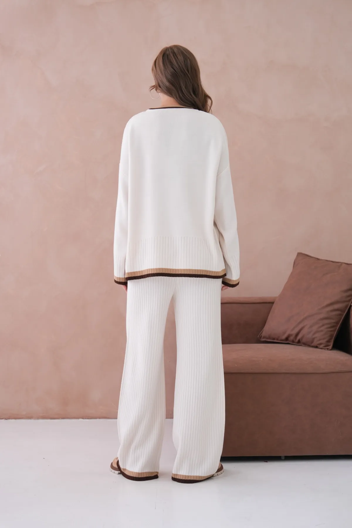 Kadın Bisiklet Yaka Düşük Kol Kazak Pantolon İkili Triko Takım