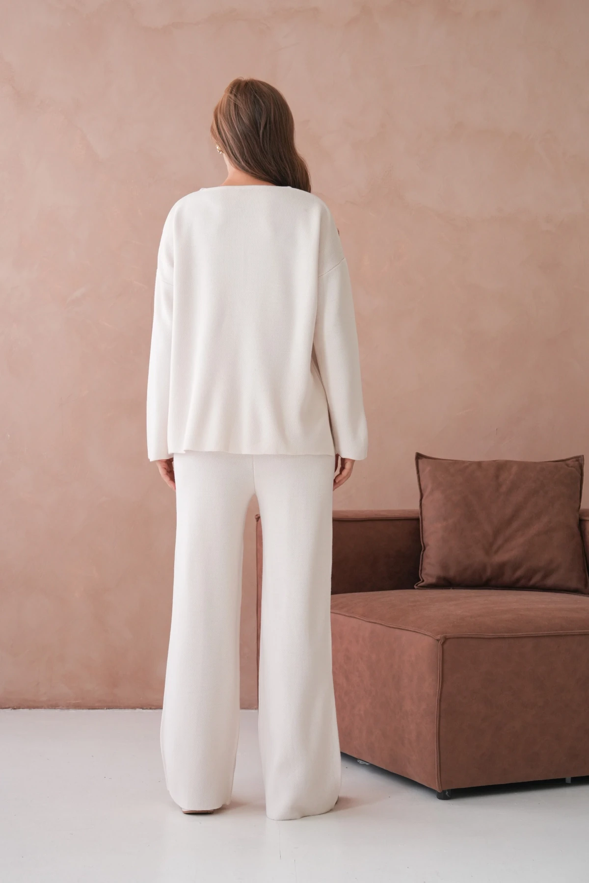 Kadın Bisiklet Yaka Düşük Kol Kazak Pantolon İkili Triko Takım