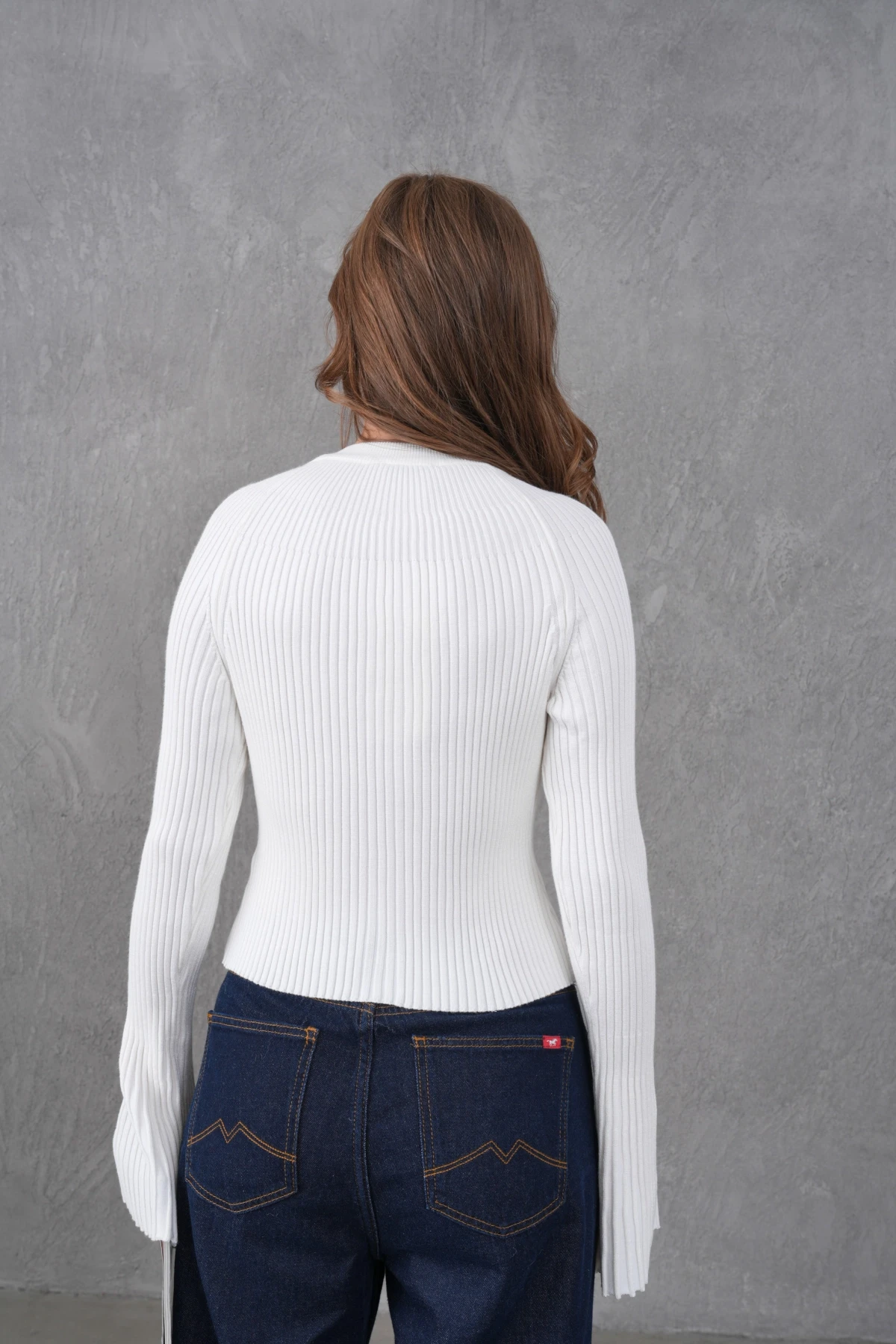 Kadın Bisiklet Yaka İspanyol Kol Düğme Kapama Kaşkorse Triko Ceket 12280.Lnz